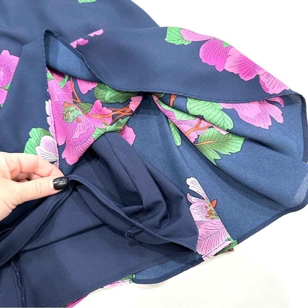 NWOT Nanette Nanette Lepore Navy Blue Button Down Belted Floral Dress - Picture 5 of 8